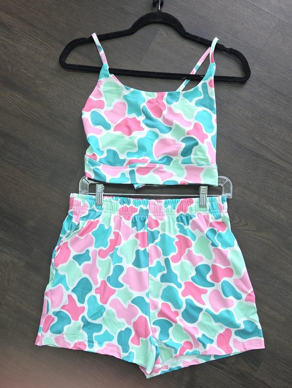 Two-Piece Pastel Camo Tank & Shorts Set